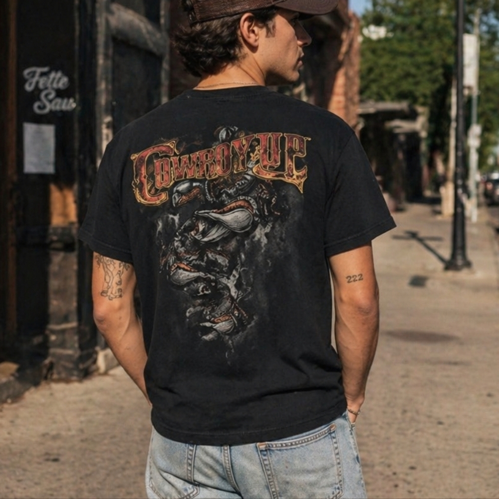 Cowboy Up Graphic Tee Size M Black | Western Rodeo Graphic Shirt Vintage Style